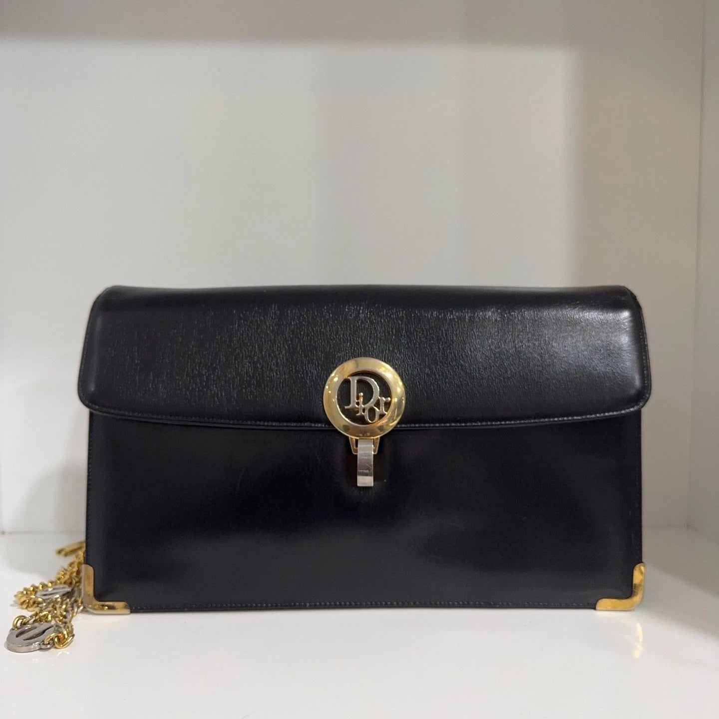 Dior Black Big Logo Calfskin Envelope Shoulder Crossbody Bag for Women