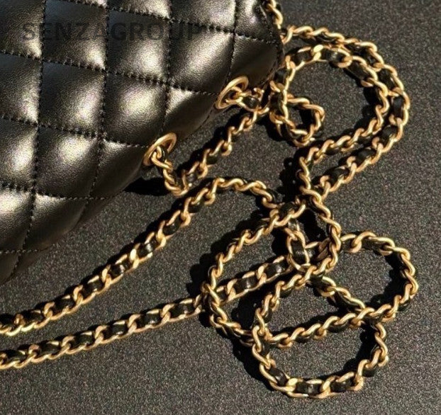 Chanel Classic Flap Egyptian Series Chain Shoulder Bag Black Gold Women Designer
