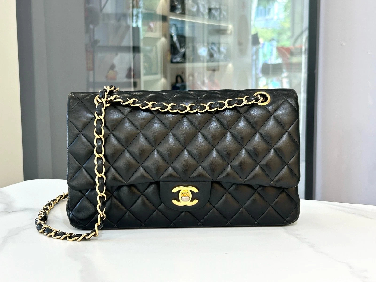 CHANEL CF Black Medium Lambskin Shoulder Bag For Women