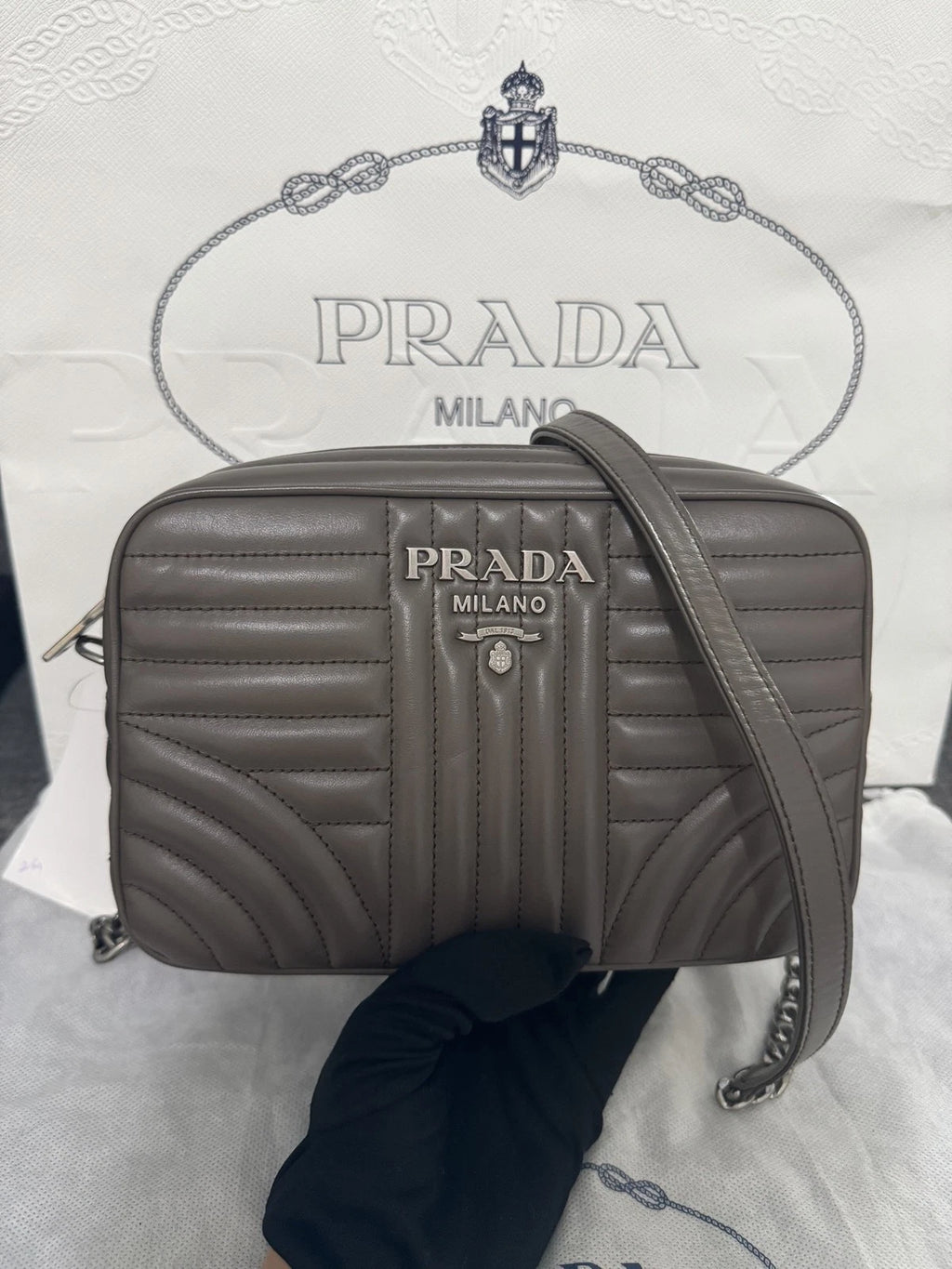 Prada Nylon Classic Logo Stripe Shoulder Crossbody Camera Bag Women