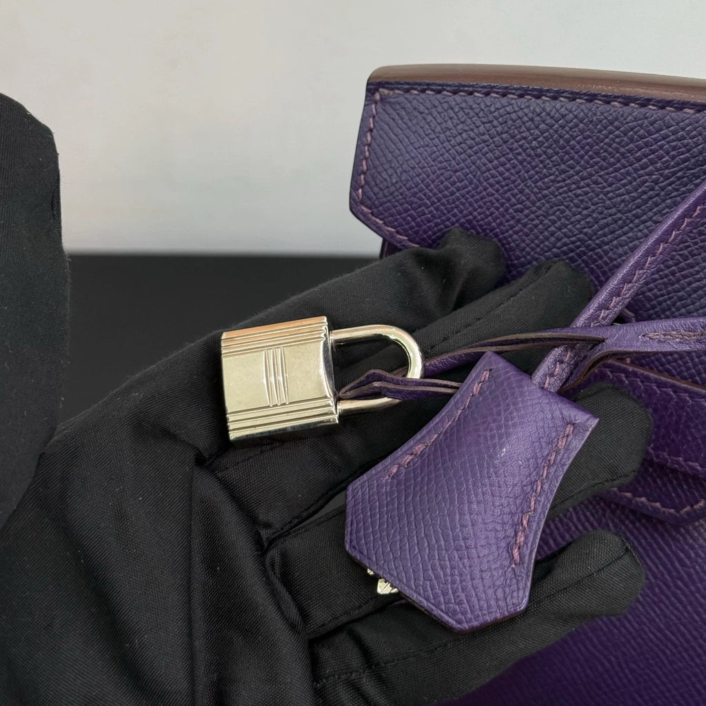 Authentic Hermes Birkin 30 Tote Top Handle Bag Purple Silver Hardware