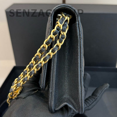 Chanel WOC Quilted Black Gold Chain Shoulder Crossbody Bag Classic Women