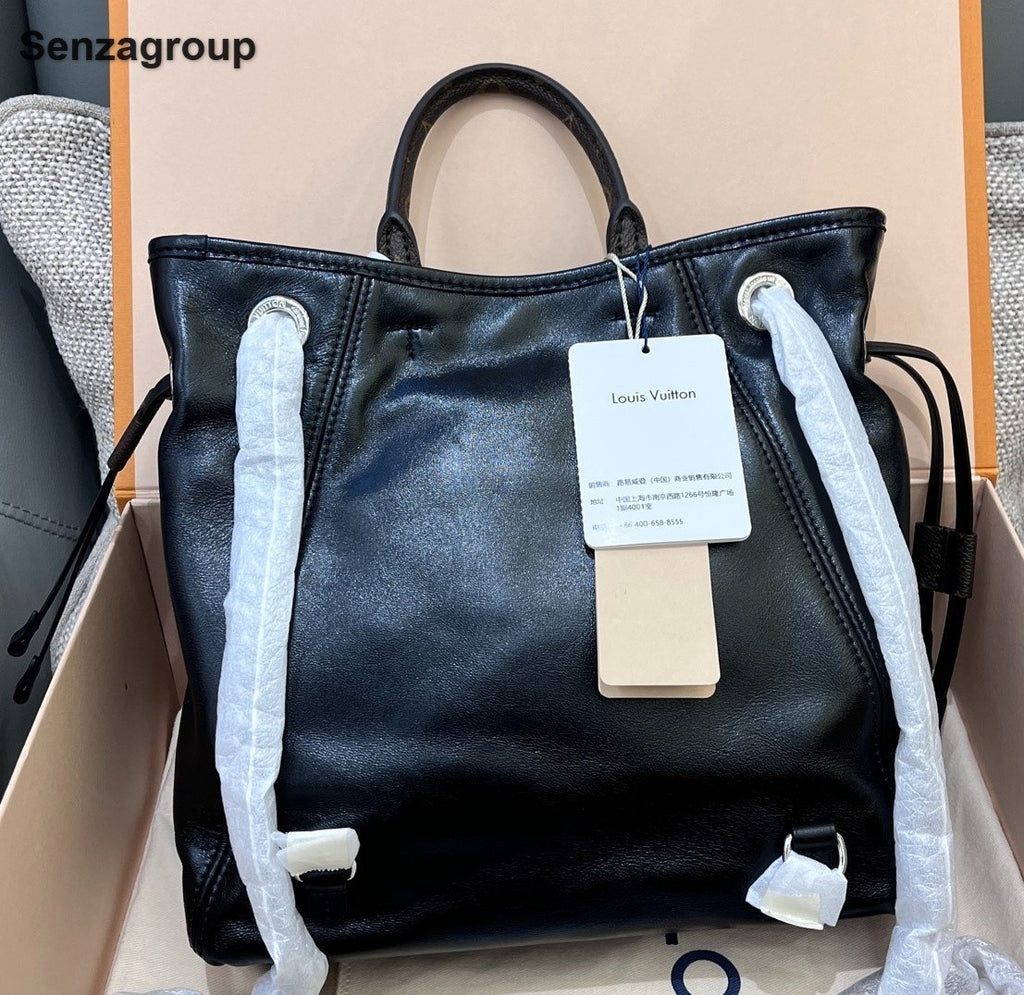 Louis Vuitton Off Duty Vibe Lambskin Backpack Crossbody Black Silver Women
