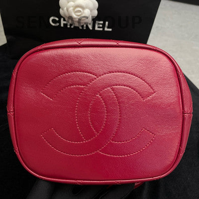 Chanel Red Drawstring Bucket Bag with Gold Chain Strap - Women's Fashion