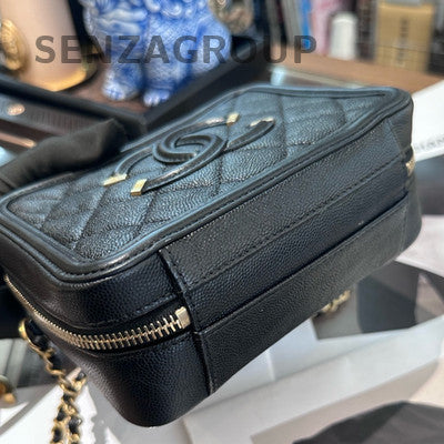 Chanel Black Gold Camera Bag Calfskin Shoulder Crossbody Quilted Classic