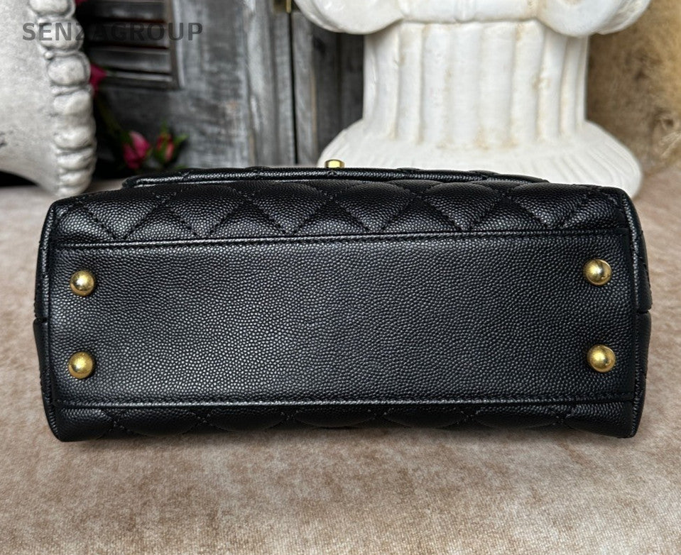 Chanel Coco Handle PM Top Handle Bag Chain Crossbody Black Gold Women Classic
