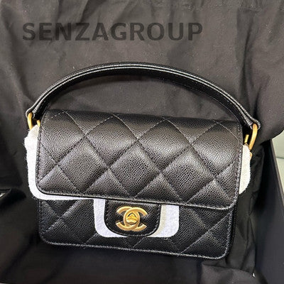Chanel 24K Quilted Calfskin Mini Chain Shoulder Crossbody Bag Black Gold