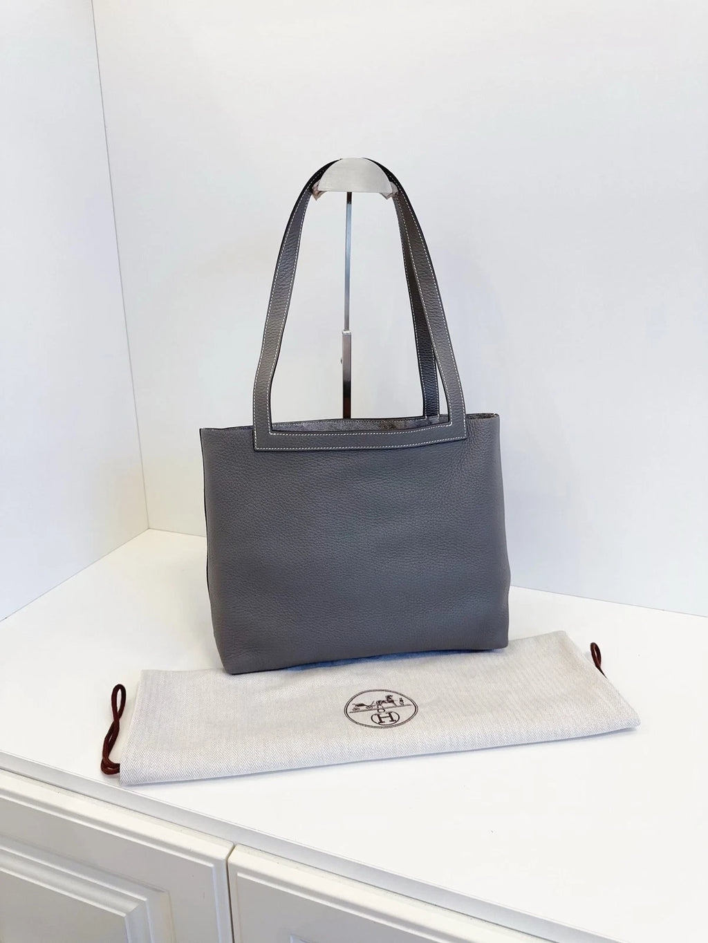 Authentic Excellent Hermes Cabasellier31 Calfskin Tote Top Handle Bag Grey