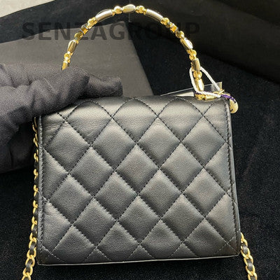 Chanel Enamel Handle Flap Bag Black Gold Hardware Quilted