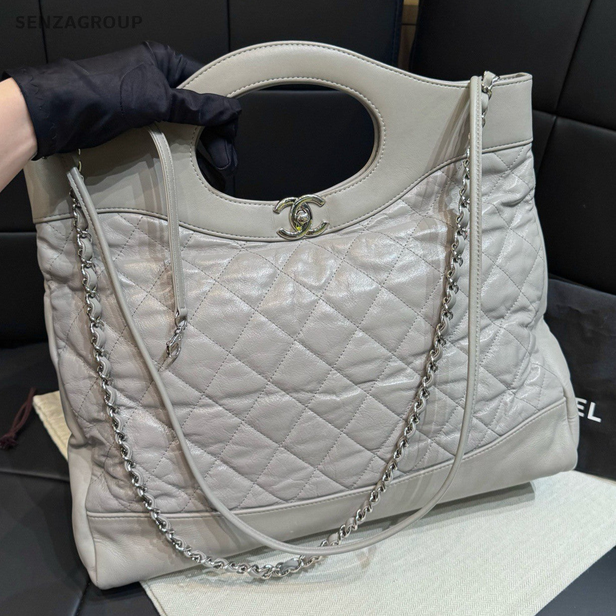 Chanel 31Bag Calfskin Handbag Chain Shoulder Bag Gray Silver Women Classic