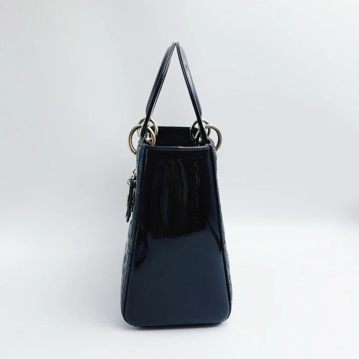 Dior Lady Dior Cannage 5-Grid Patent Leather Handbag For Women