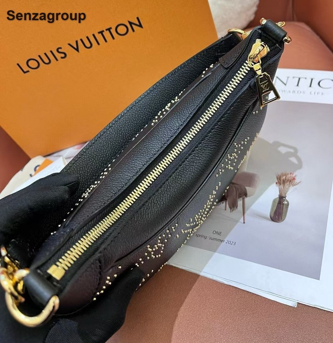 Louis Vuitton Bagatelle Monogram Shoulder Bag Crossbody Black Gold Women Classic