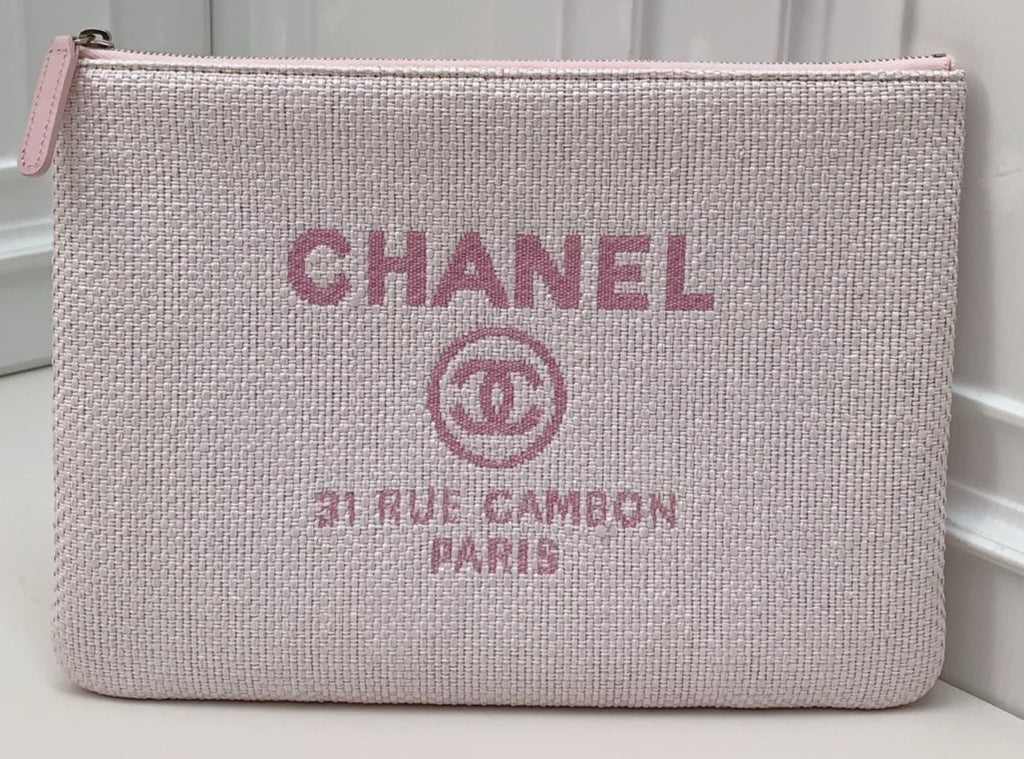 Clutch Chanel com zíper rosa usada designer clássico feminino-