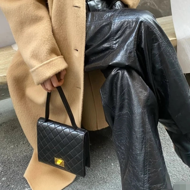 Chanel Vintage Lambskin Diamond Top Handle Bag Black Gold Hardware Women S