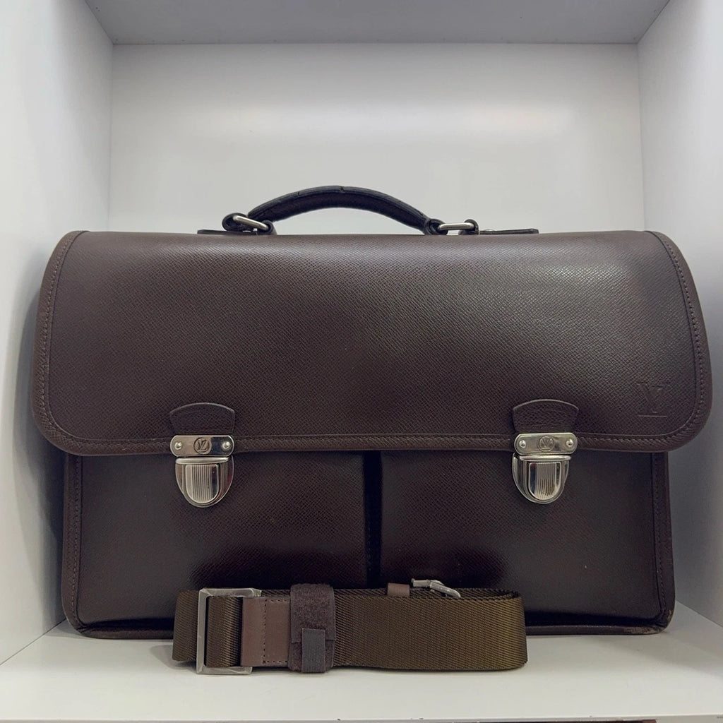 Louis Vuitton Brown Leather Messenger Briefcase Crossbody Handbag For Women