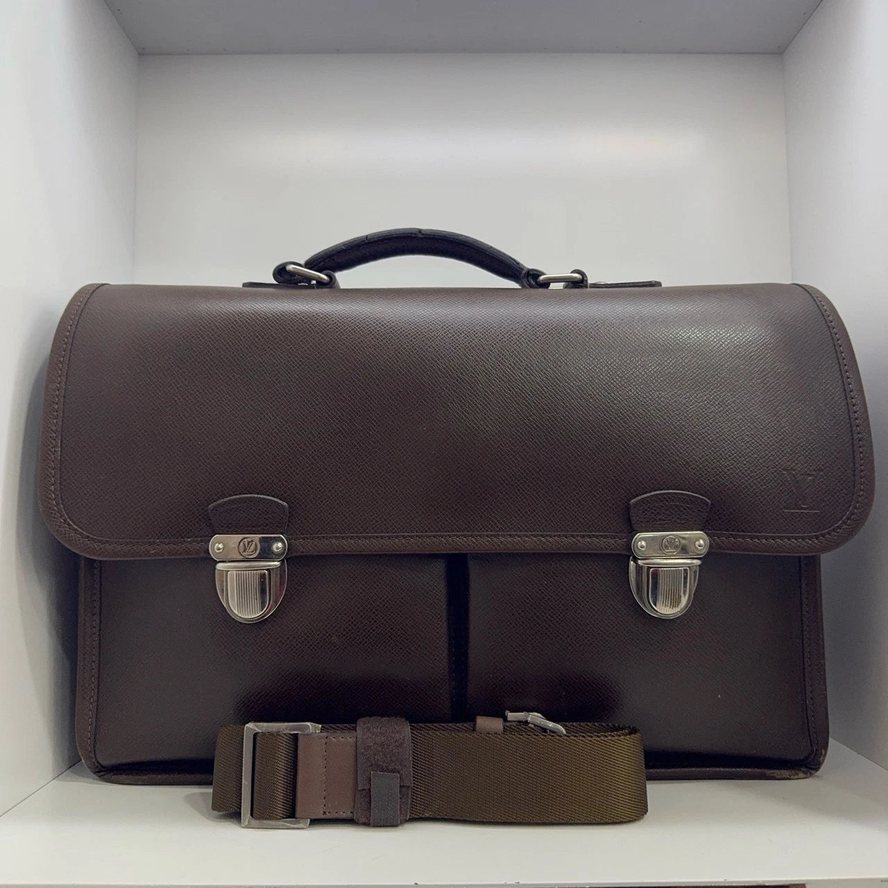Louis Vuitton Brown Leather Messenger Briefcase Crossbody Handbag For Women