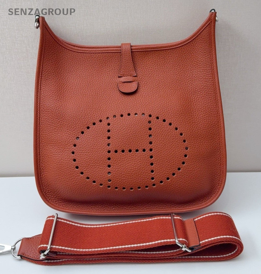 Hermes Evelyne29 Crossbody Orange Silver Used Women Classic Fashion