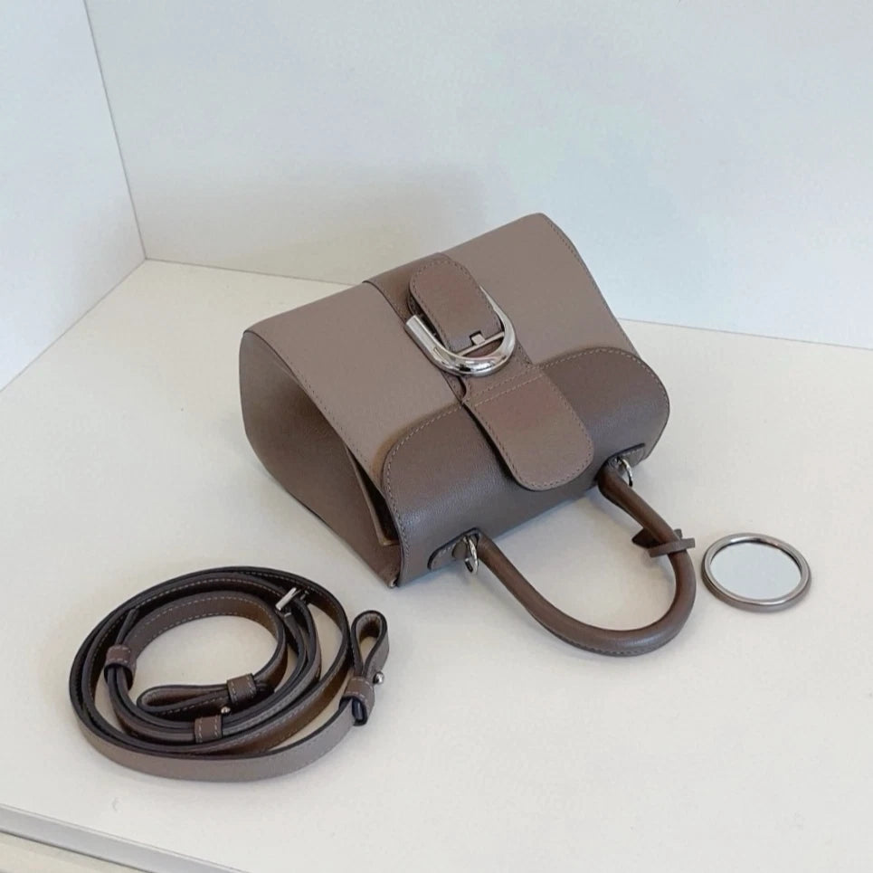 Delvaux Brilliant Mini Calfskin Top Handle Bag Crossbody Gray Silver Women