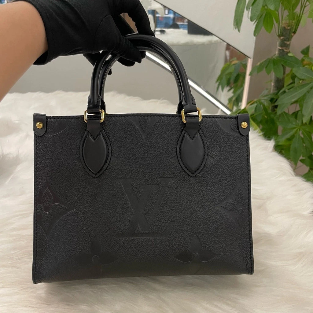 Louis Vuitton OnTheGo GM Black Gold Handbag Tote Bag Excellent