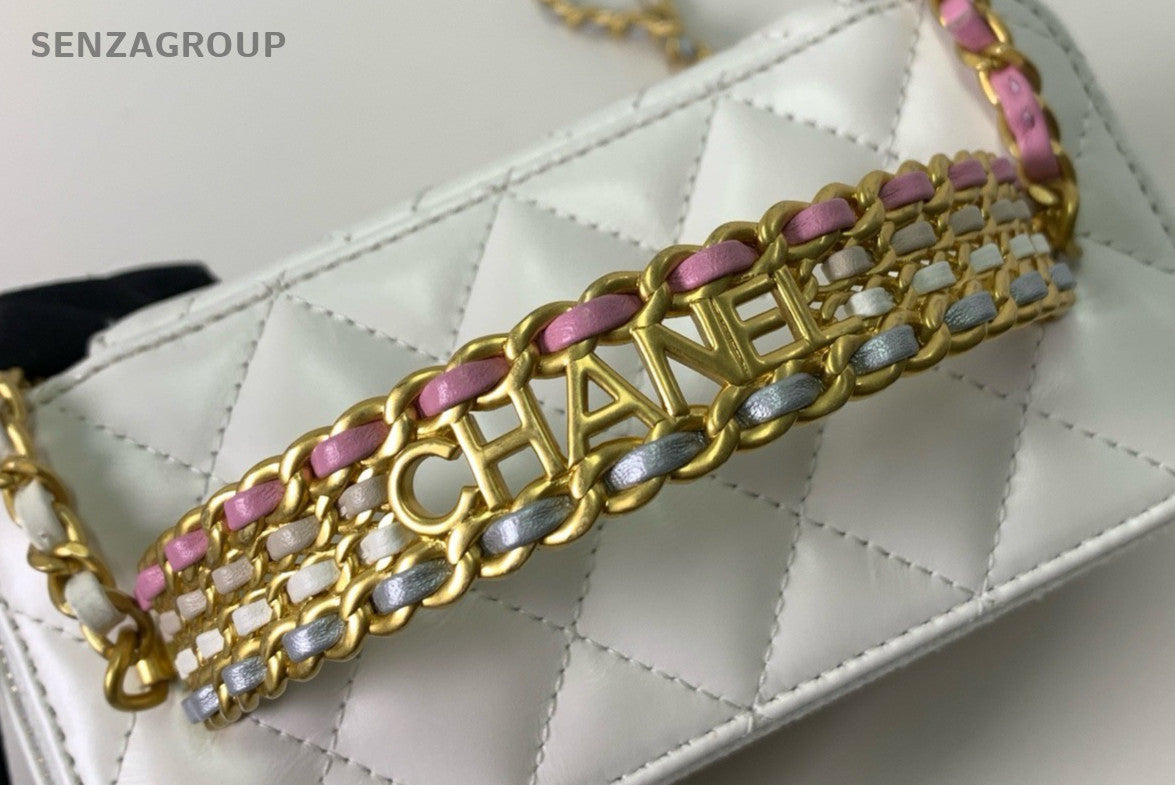 Chanel 23P Chain Top Hand Shoulder Bag Crossbody White Gold Women Designer