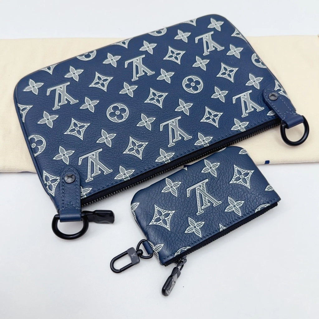 Louis Vuitton Trio Messenger Calfskin Monogram Blue Shoulder Bag Crossbody