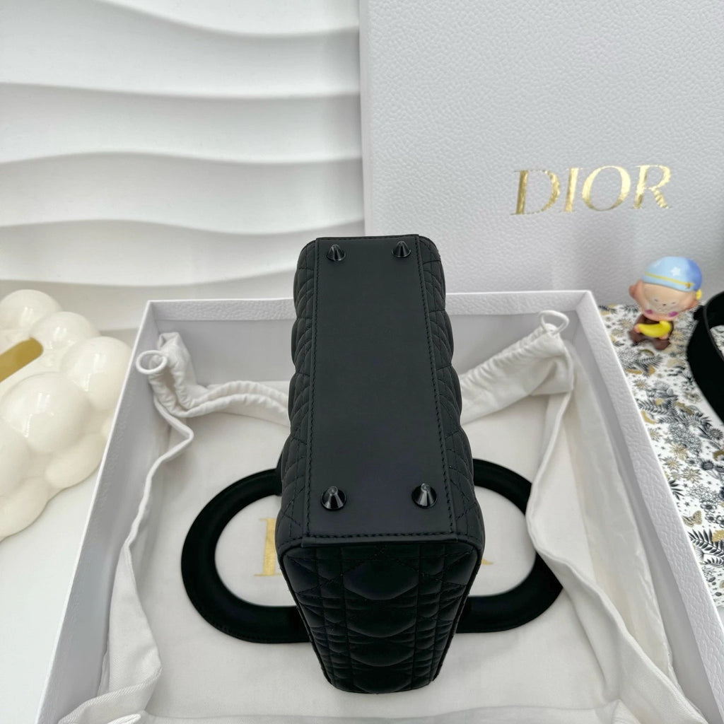 New Dior Black Matte Calfskin Lady Dior Top Handle Bag For Women