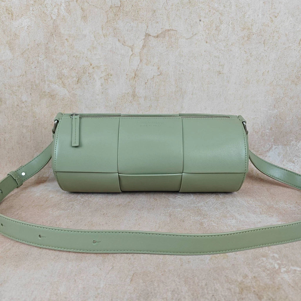Bottega Veneta Light Green Woven Leather Cylinder Crossbody Bag Women