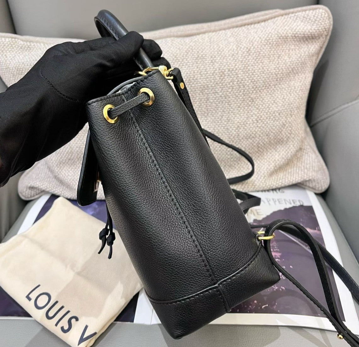 Louis Vuitton Lockme Mini Calfskin Backpack Black Gold Used Women Classic