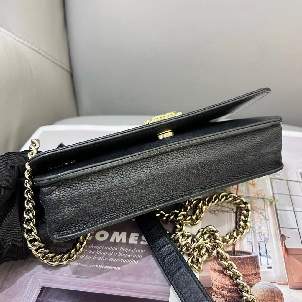 Chanel Leboy WOC Chain Shoulder Crossbody Black Gold Women Classic Diamond