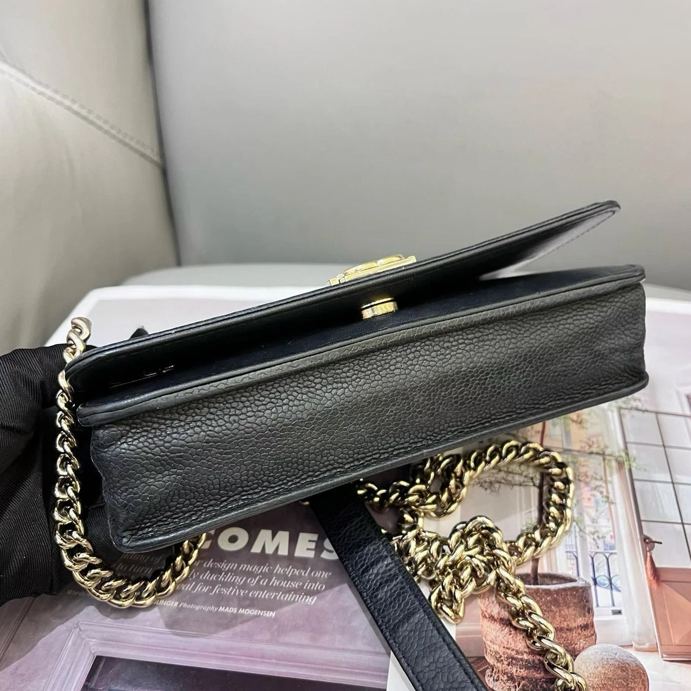 Chanel Leboy WOC Chain Shoulder Crossbody Black Gold Women Classic Diamond