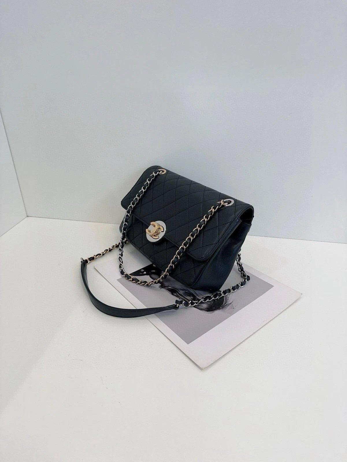 CHANEL Black Leather Quilted Flap Shoulder Bag For Women