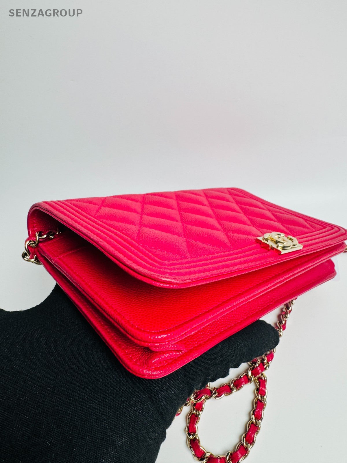 CHANEL Leboy Woc Diamond Pattern Chain Shoulder bag Peach Pink Women Classic