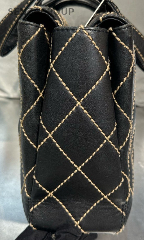 Chanel Calfskin Diamond Pattern Top Handle Bag Black Used Women Classic