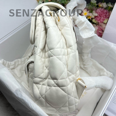 Dior Caro Backpack White Gold Lambskin Cannage Pattern Women's Fashion