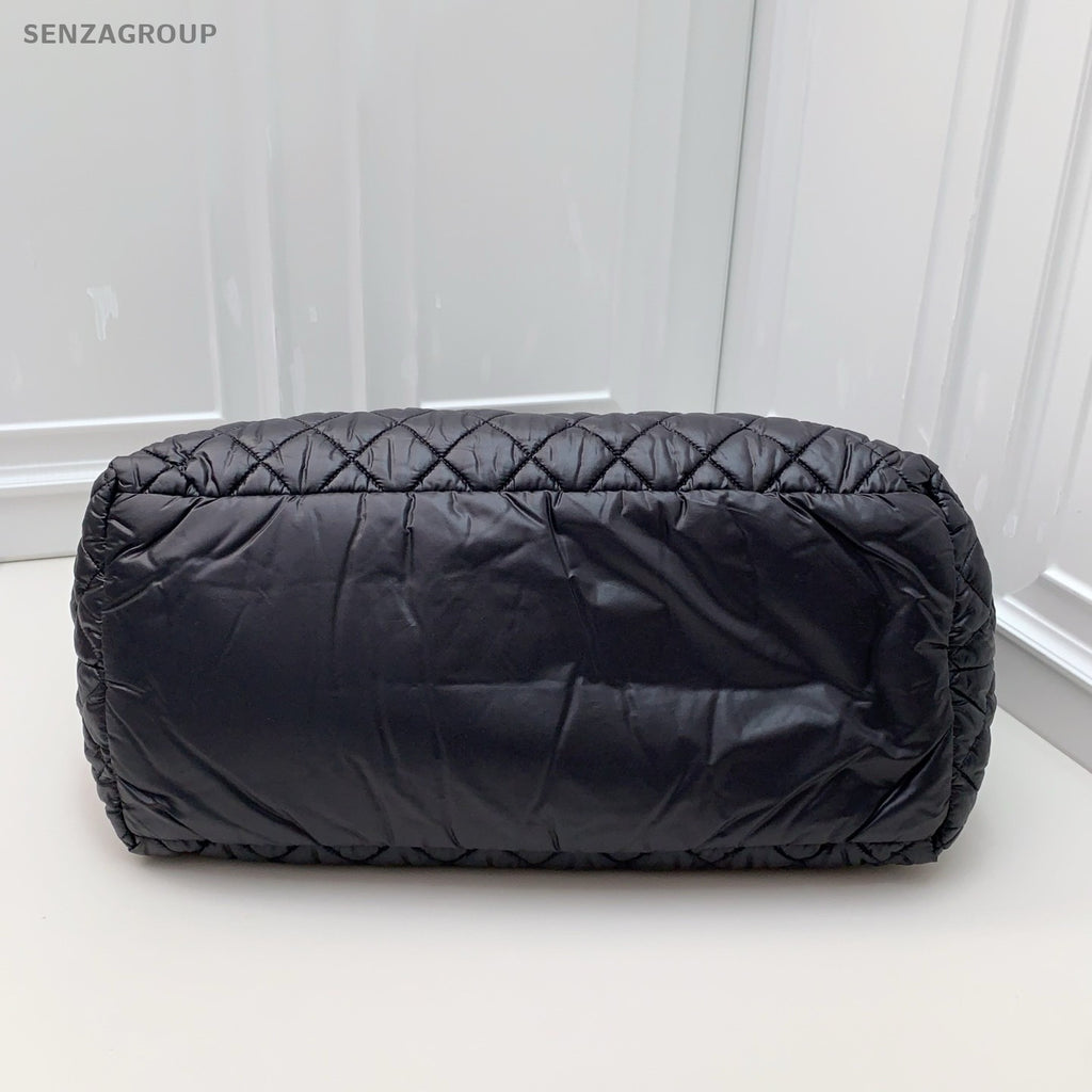 CHANEL Tote Puffer Nylon Diamond Pattern Black  Silver Women Handbag