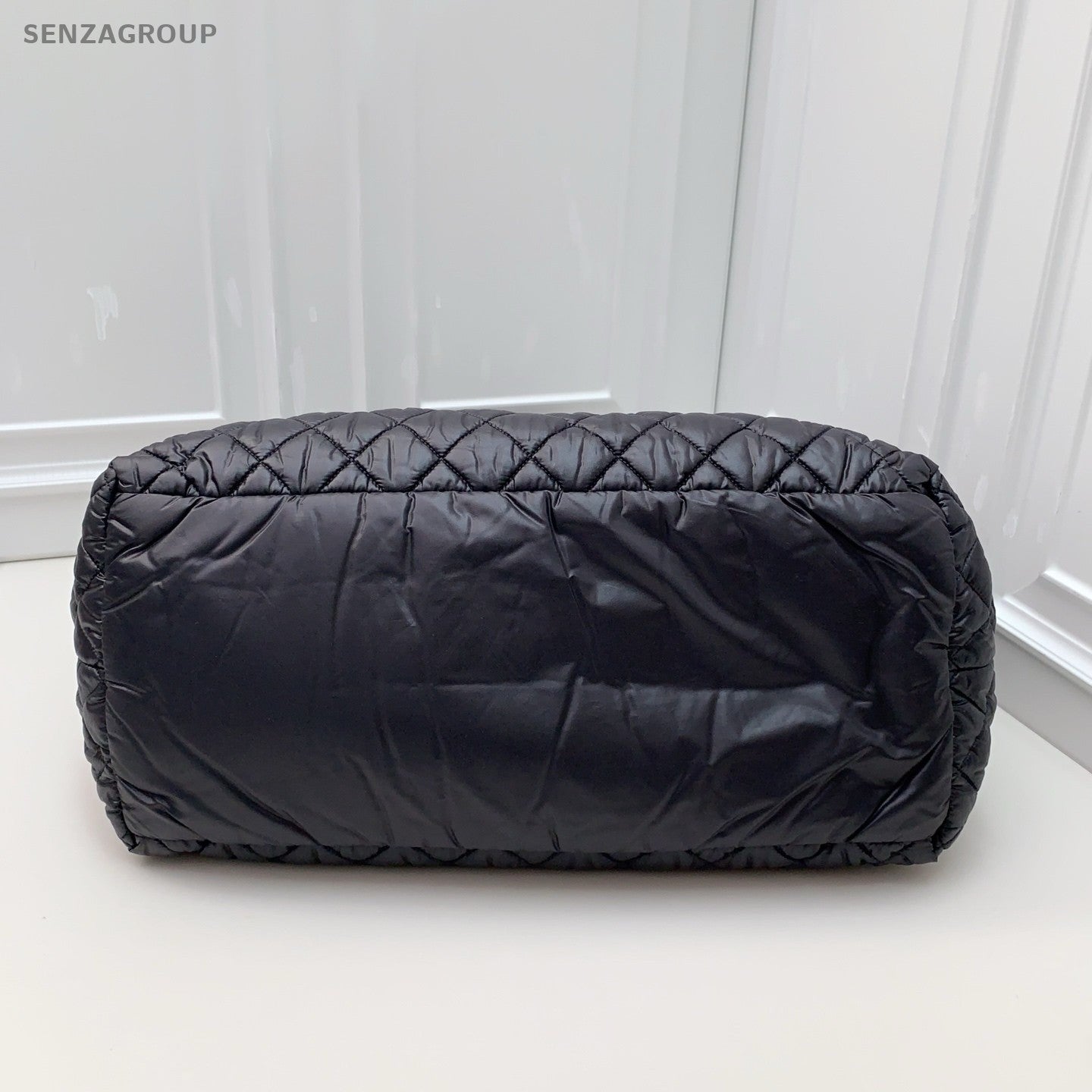 CHANEL Tote Puffer Nylon Diamond Pattern Black  Silver Women Handbag