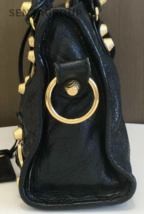 Balenciaga Mini Top Handle Shoulder Bag Crossbody Black Gold Women Classic