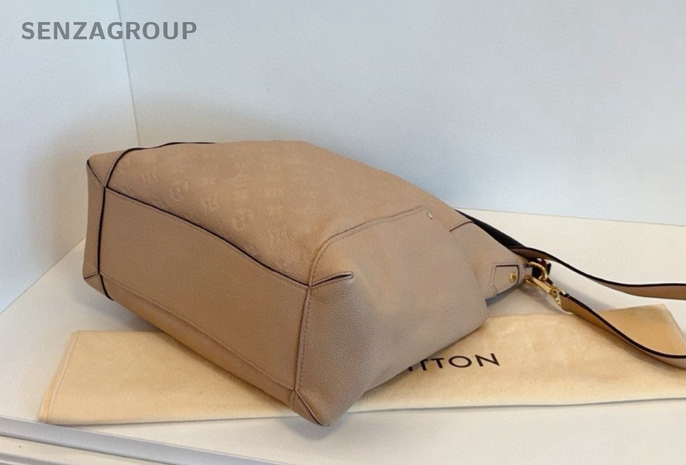 Louis Vuitton All-Leather Embossed Melie Hobo Bag Shoulder Bag Women Light Brown