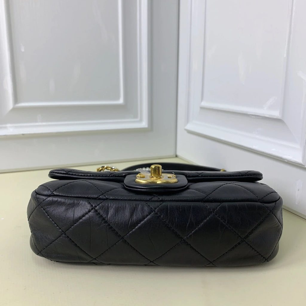 Chanel Classic Flap Big Mini Calfskin Chain Shoulder Bag Crossbody Black Women