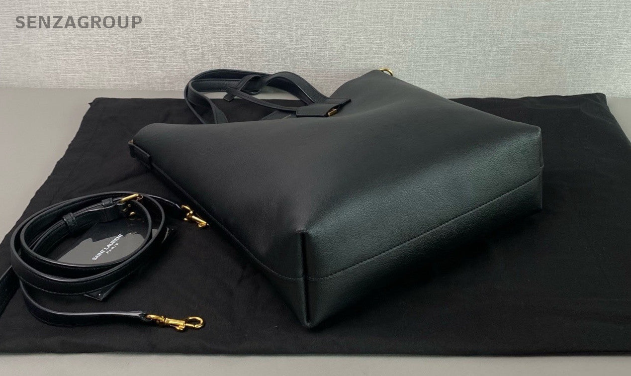 YSL Saint Laurent NorthSouth Tote Calfskin 2way Shoulder Handbag Women Black