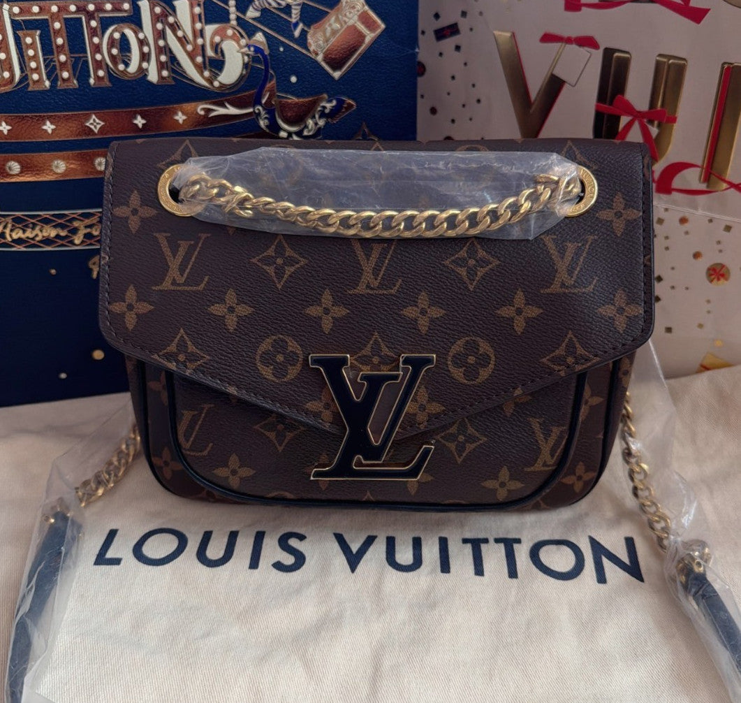 Louis Vuitton Passy Monogram Chain Shoulder Bag Brown Gold Women Classic
