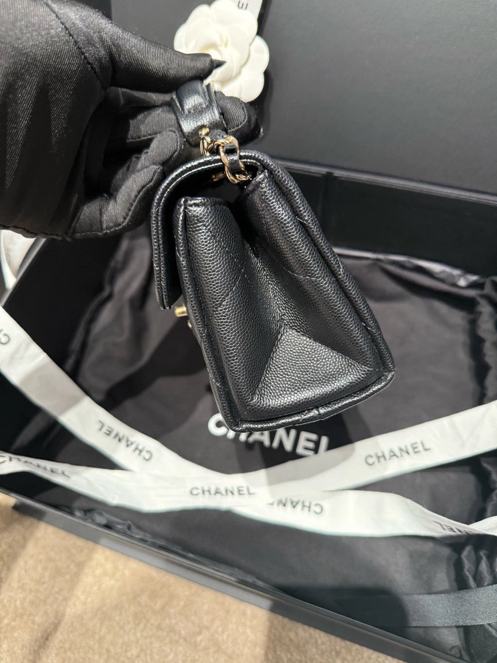 CHANEL Calfskin Top Handle Kelly Handbag For Women