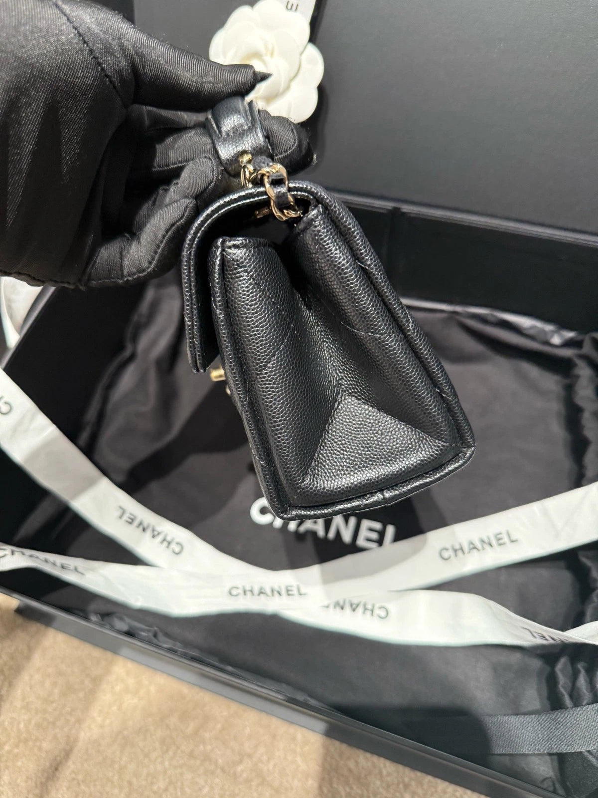 CHANEL Calfskin Top Handle Kelly Handbag For Women