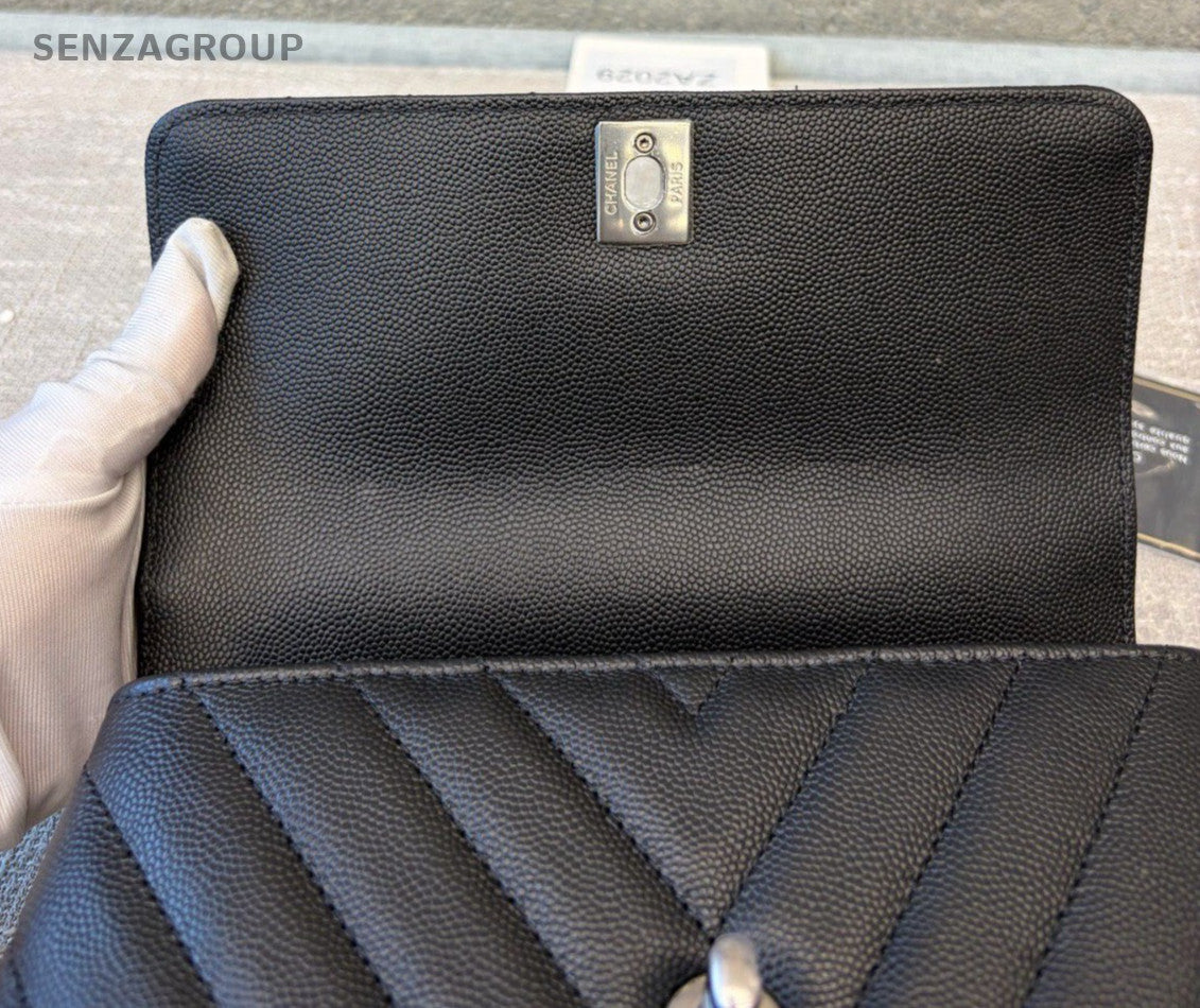Chanel Coco Handle PM Top Handle Bag Chain Crossbody Chevron Black Silver Women