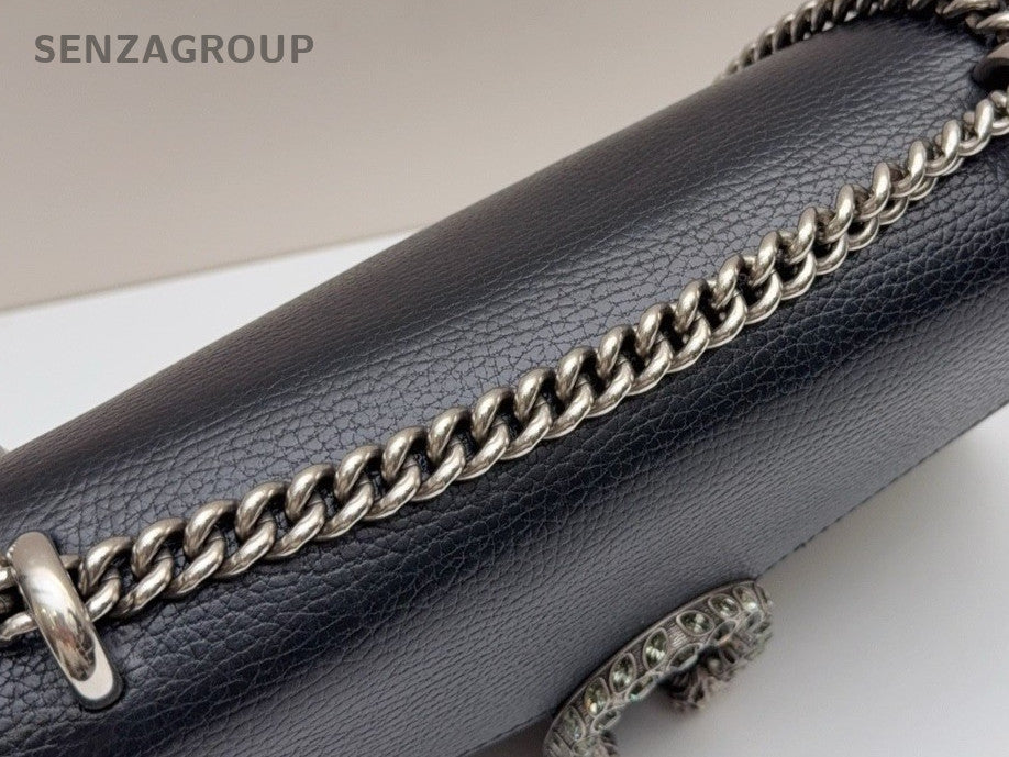 Gucci Dionysus MM Chain Shoulder Bag Crossbody Black Silver Used Women Classic