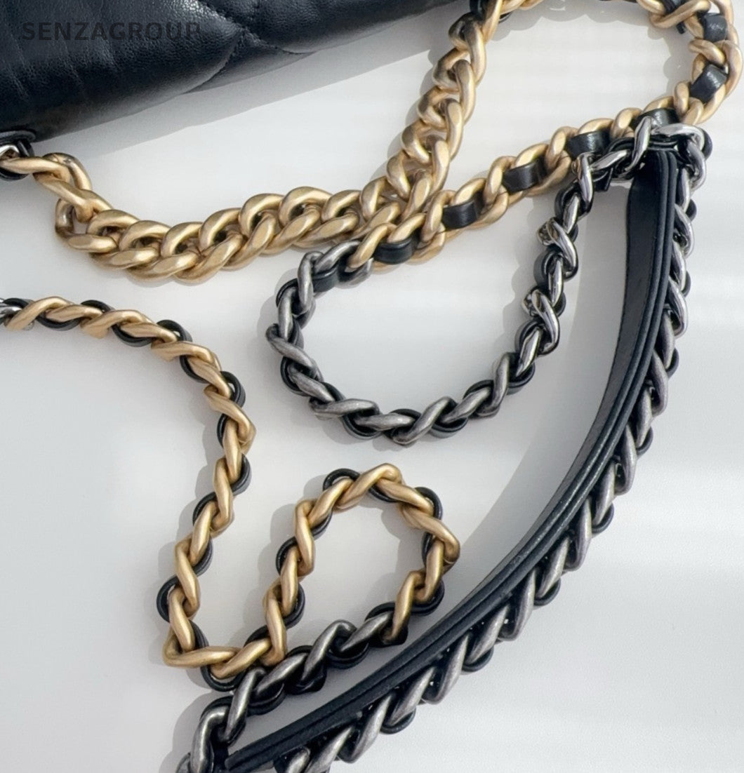 Chanel 19 PM Chain Shoulder Bag Black Gold Silver Used Women Classic
