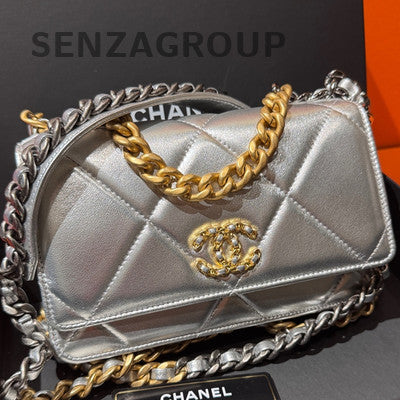Chanel 19 Bag WOC Lambskin Silver Gold Chain Shoulder Bag Women Classic