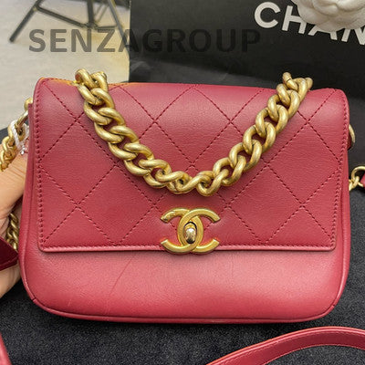 Chanel Red Quilted Classic Flap Bag Gold Hardware Chain Strap