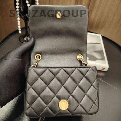Chanel Black Gold Quilted Chain Shoulder Crossbody Bag Classic Women