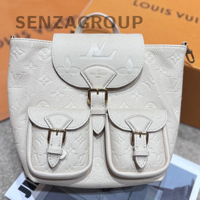 LV Leather Embossed White Gold Backpack Women Classic Fashion
